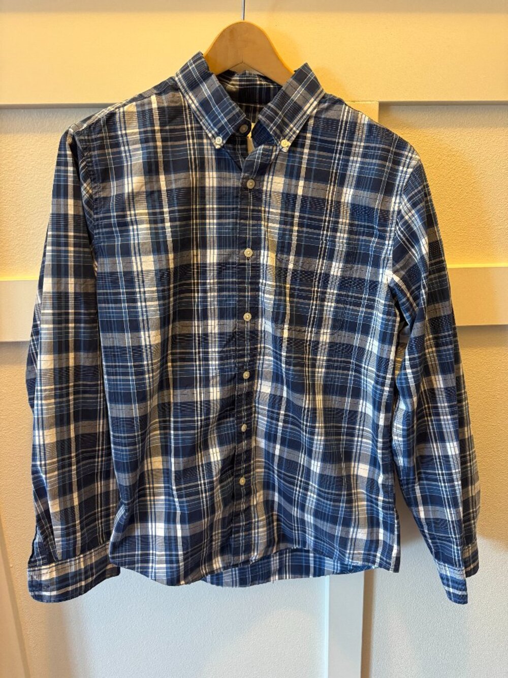 American Eagle Blue Plaid Button-Down Shirt - Medium
